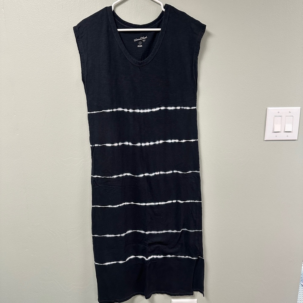 Universal Thread Black Tie Dye Stripe V-Neck Midi Dress Sleeveless Side Slit M